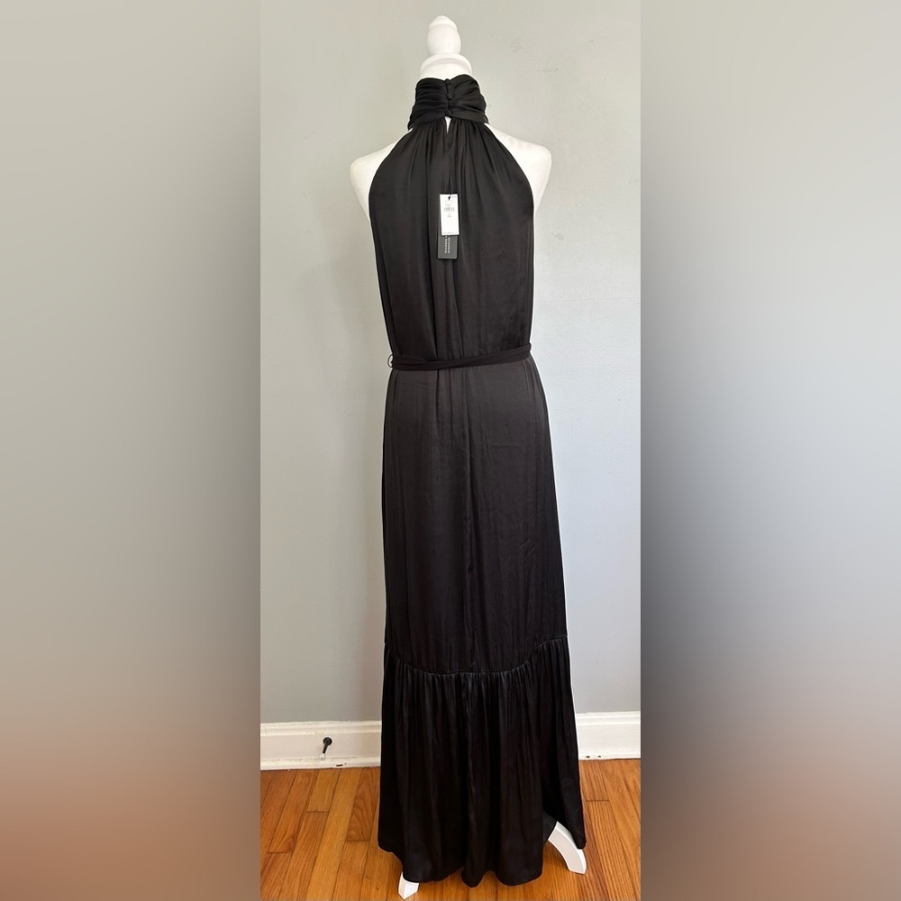 Banana Republic Elegant Black Satin Twisted Halter Maxi Dress 6 Tall - Picture 4 of 8